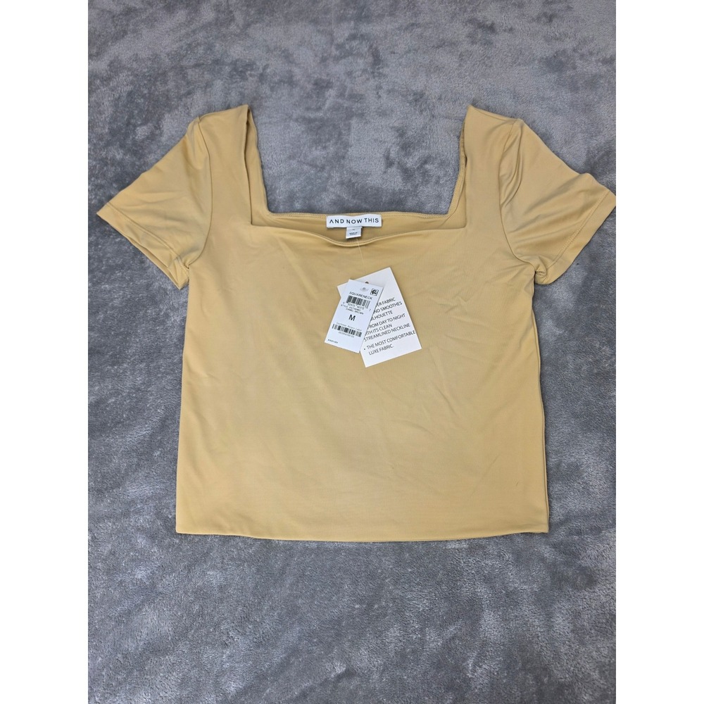 And Now This Womens Square Neck Short Sleeve Top Camel Brown M 54T190MC